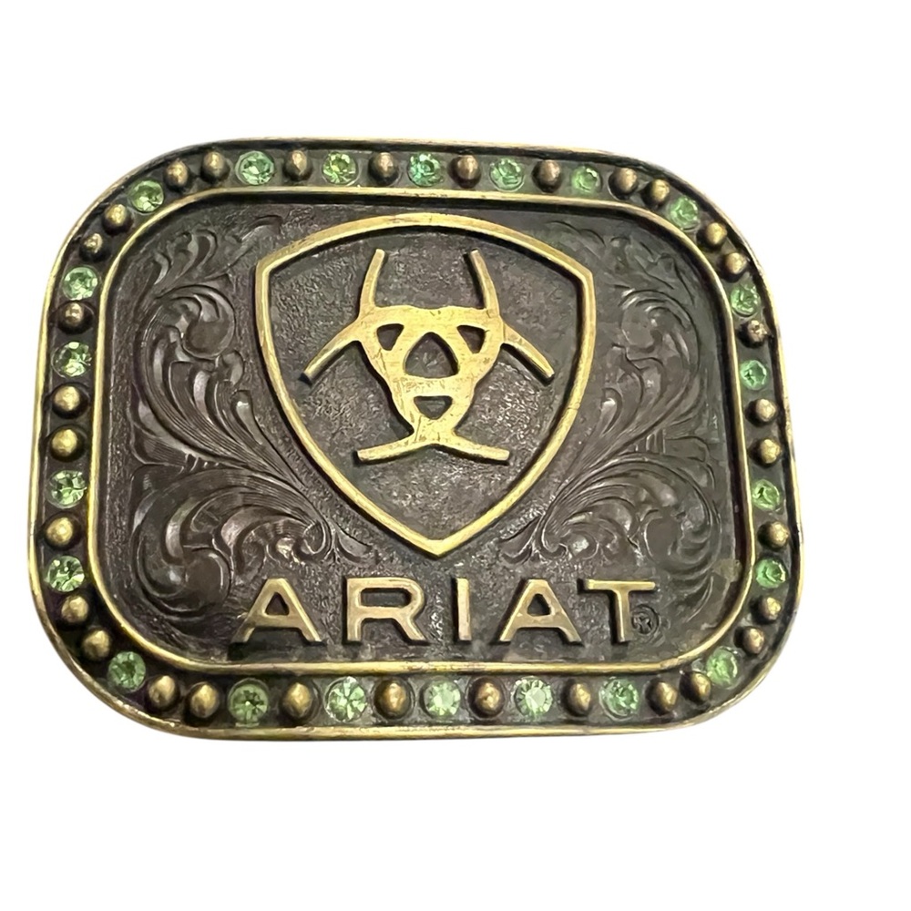 Ariat buckle with green rhinestones, rodeo, western, coastal cowgirl